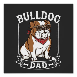 Bulldog Dad Dog Sunglasses Bandana Poster