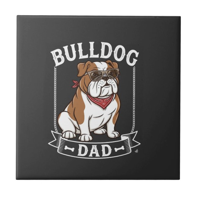 Bulldog Dad Dog Sunglasses Bandana Tile (Front)