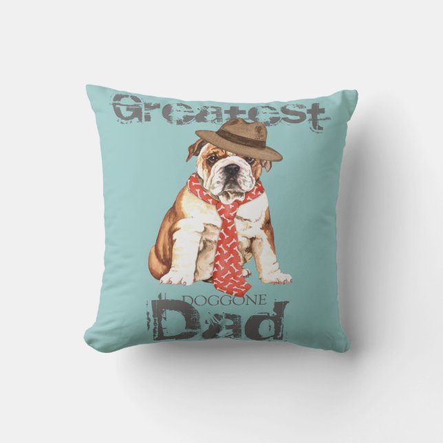 Bulldog Dad Throw Pillow (Front)