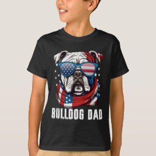 Bulldog Dad Usa Flag 4th Of July Dog Father  T-Shirt