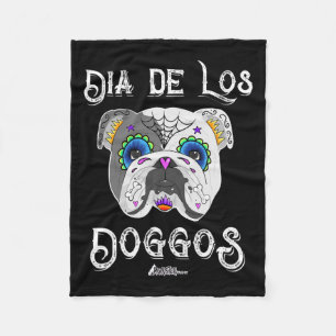 Bulldog Day Of The Dead Sugar Skull Halloween Fleece Blanket