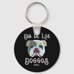 Bulldog Day Of The Dead Sugar Skull Halloween  Keychain