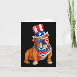 Bulldog Dog 4th Of July American Flag  Card