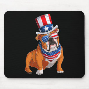 Bulldog Dog 4th Of July American Flag  Mouse Pad