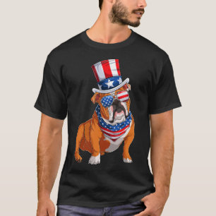 Bulldog Dog 4th Of July American Flag  T-Shirt