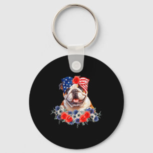 Bulldog Dog Bandana American Flag 4th Of July Keychain