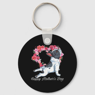 Bulldog Dog Heart Floral Happy Mother's Day Gifts  Keychain