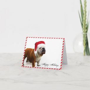 Bulldog Dog in Santa Hat Christmas Card