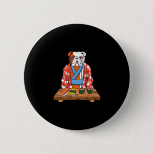 Bulldog Dog Kimono Kawaii Japanese Foodie Sushi 2 Inch Round Button