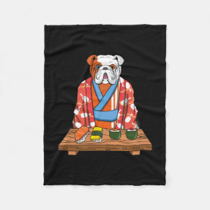 Bulldog Dog Kimono Kawaii Japanese Foodie Sushi Fleece Blanket