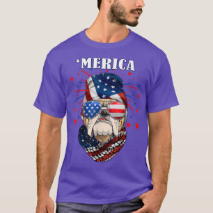Bulldog Dog Lover USA Flag Merica Red White Blue 4 T-Shirt