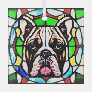 Bulldog Dog "Stained Glass"  Glass Ornament