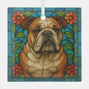 Bulldog Dog "Stained Glass"  Glass Ornament