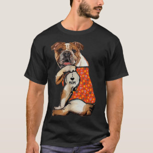 Bulldog Dog Tattoo I Love Grandma Flower Mothers D T-Shirt