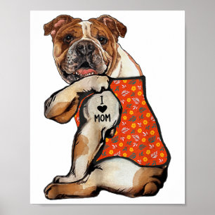 Bulldog Dog Tattoo I Love Mom Flower Mothers Day _ Poster