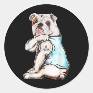 Bulldog Dog Tattoo I Love Mom Mothers Day Lover Classic Round Sticker