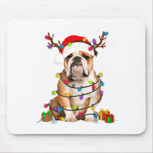 Bulldog Dog Tree Christmas Lights Xmas Pajama  Mouse Pad