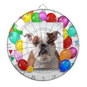 Bulldog Dog with colourful Balloons Birthday Theme Dartboard