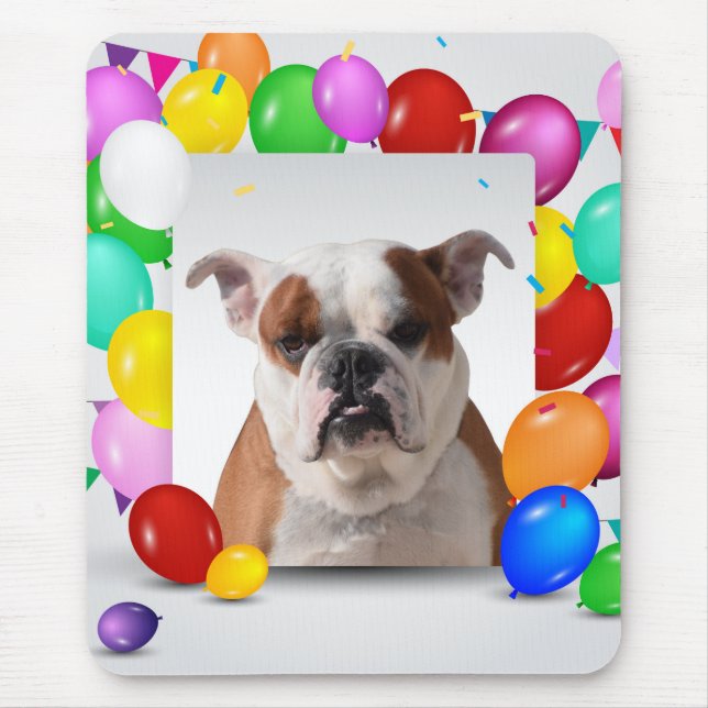 Bulldog Dog with colourful Balloons Birthday Theme Mouse Pad (Front)
