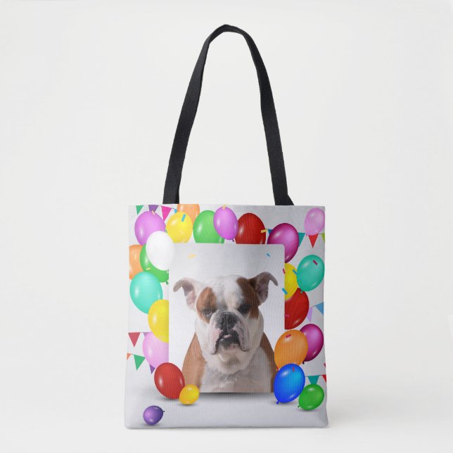 Bulldog Dog with colourful Balloons Birthday Theme Tote Bag (Front)