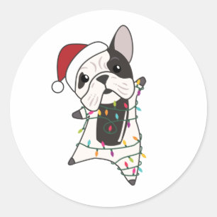 Bulldog Dogs Merry Christmas Winter Animals Classic Round Sticker
