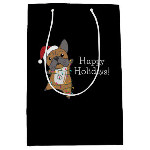 Bulldog Dogs Merry Christmas Winter Animals Medium Gift Bag