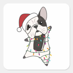 Bulldog Dogs Merry Christmas Winter Animals Square Sticker