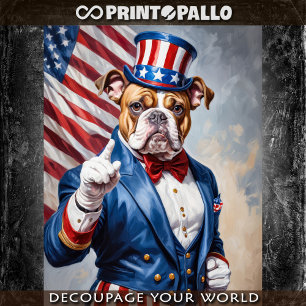 Bulldog dressed like Uncle Sam with USA flag - Tissue Paper