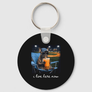 Bulldog drink iced coffee baseball field live here keychain