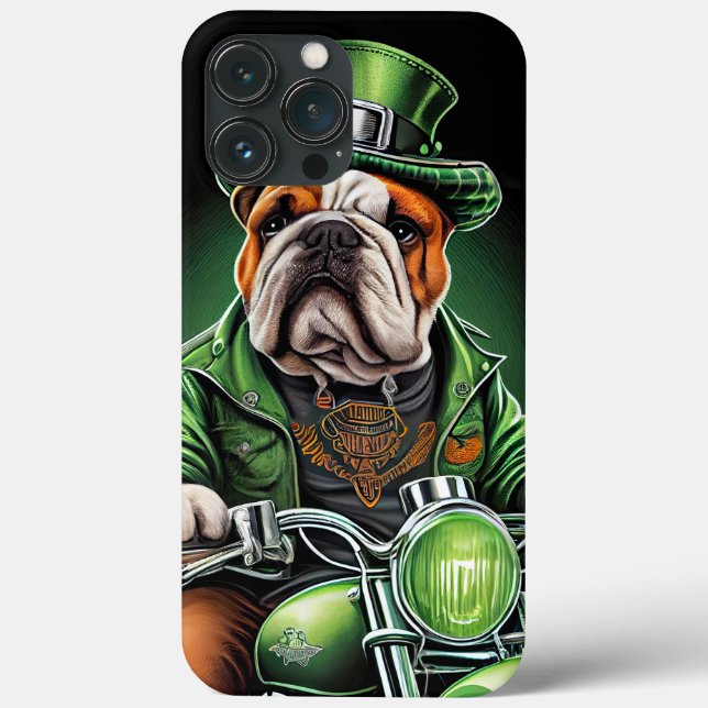 Bulldog Driving Bike St. Patrick's Day Case-Mate iPhone Case (Back)