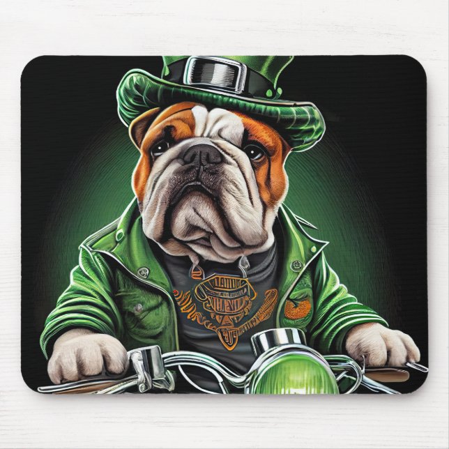 Bulldog Driving Bike St. Patrick's Day Mouse Pad (Front)
