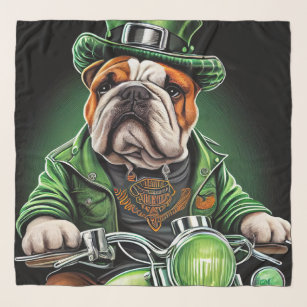 Bulldog Driving Bike St. Patrick's Day Scarf
