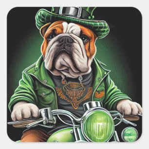 Bulldog Driving Bike St. Patrick's Day Square Sticker