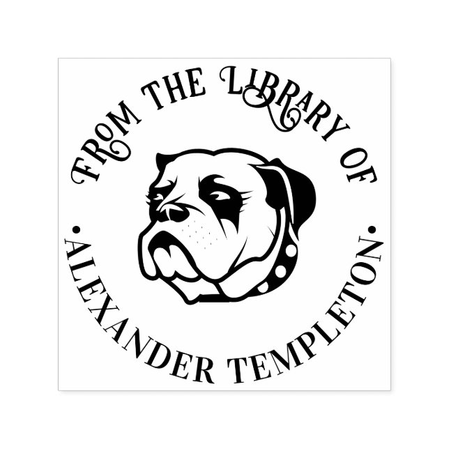 Bulldog Face #2 Library Round Book Name Self-inking Stamp (Design)