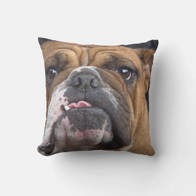 BULLDOG FACE FOCUS THROW PILLOW (Front)