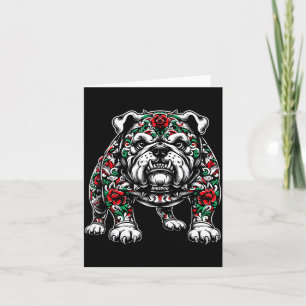 Bulldog Floral Red Rose Mens Womens  Card