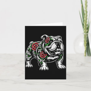 Bulldog Floral Red Rose Mens Womens  Card