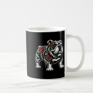 Bulldog Floral Red Rose Mens Womens  Coffee Mug
