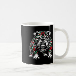 Bulldog Floral Red Rose Mens Womens  Coffee Mug