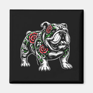 Bulldog Floral Red Rose Mens Womens  Magnet