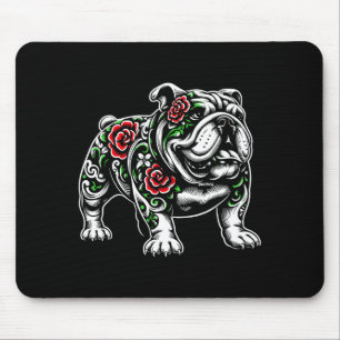 Bulldog Floral Red Rose Mens Womens  Mouse Pad