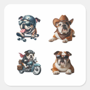 Bulldog Funny 4 Pack Stickers