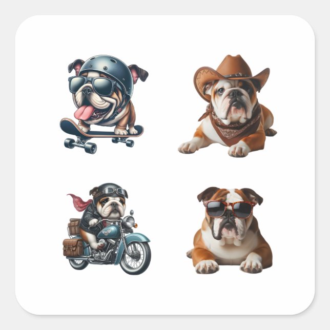 Bulldog Funny 4 Pack Stickers (Front)