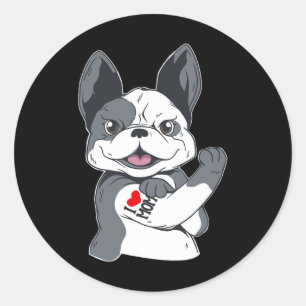 Bulldog Funny I Love Mom Tattoo  Classic Round Sticker
