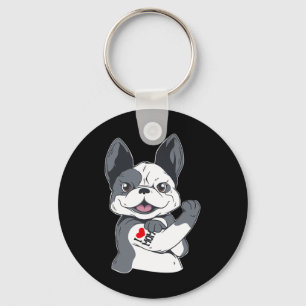Bulldog Funny I Love Mom Tattoo Keychain