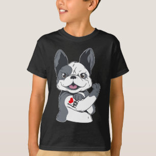 Bulldog Funny I Love Mom Tattoo  T-Shirt