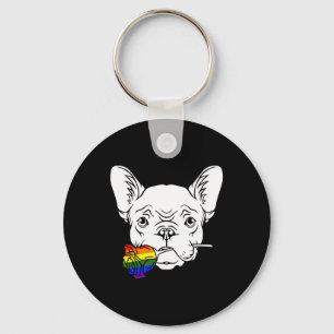 Bulldog Gay Pride Rose Lgbt-q Rainbow Frenchie Dog Keychain
