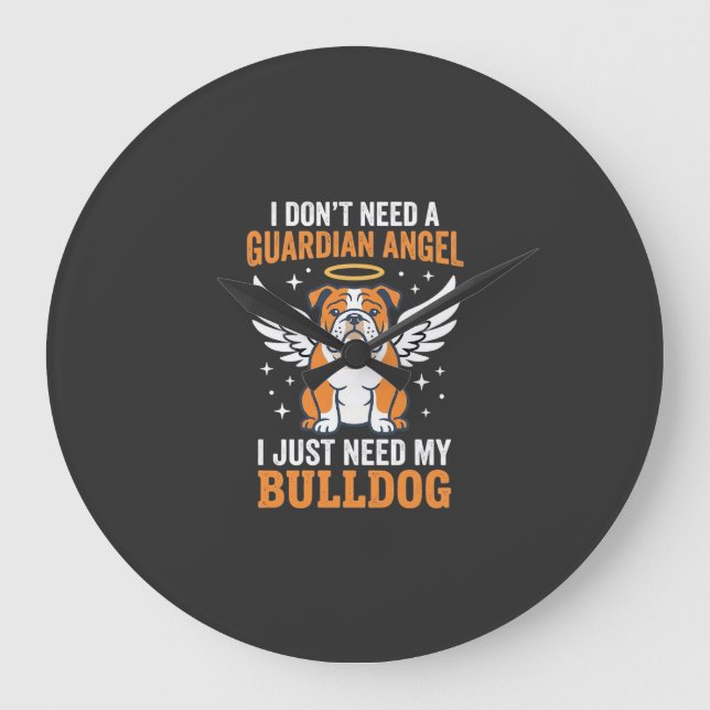 Bulldog Guardian Angel Dog Large Clock (Front)