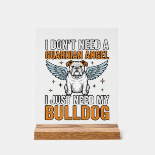 Bulldog Guardian Angel Vintage Dog Lover Shirt Des Acrylic Sign