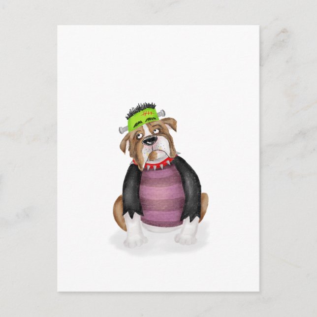 Bulldog habillé comme carte postale de Frankenstei (Devant)